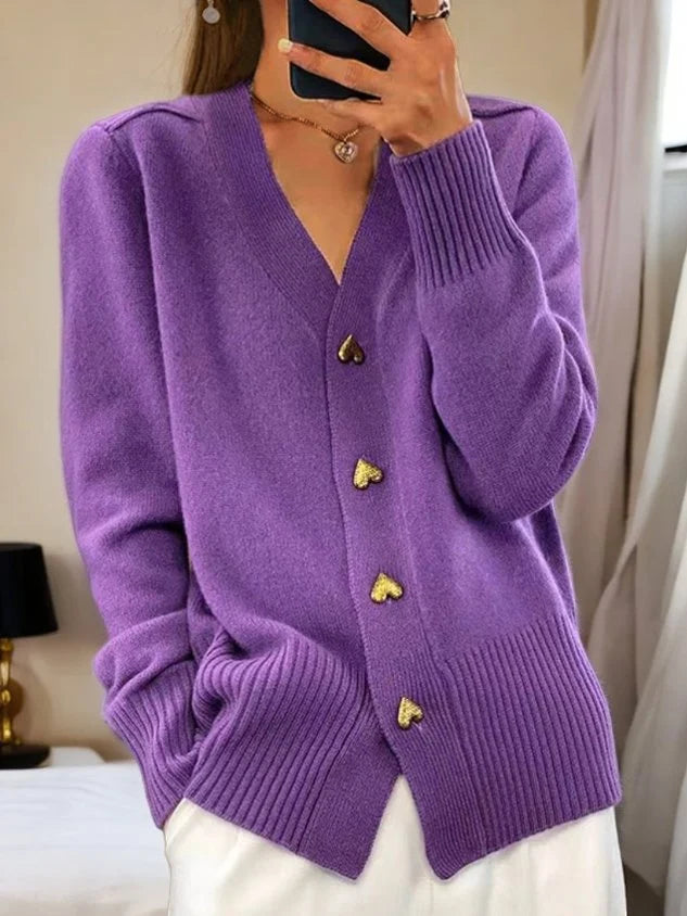 Women's Knitwear Cardigan – Long V-Neck with Decorative Buttons