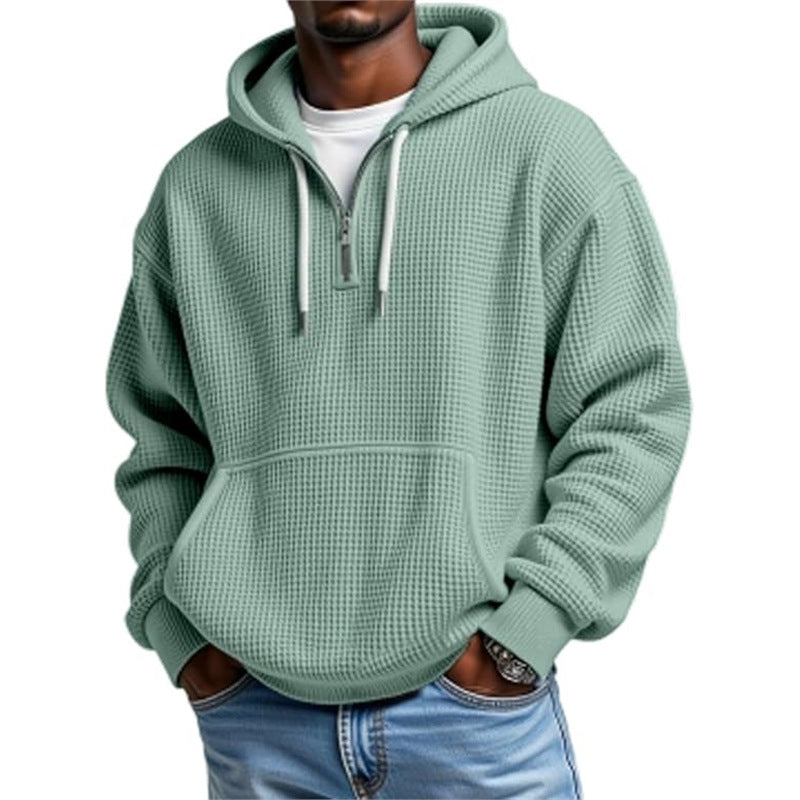 Men's Honeycomb-Knit Hooded Sweatshirt – Relaxed Fit with Double Hood