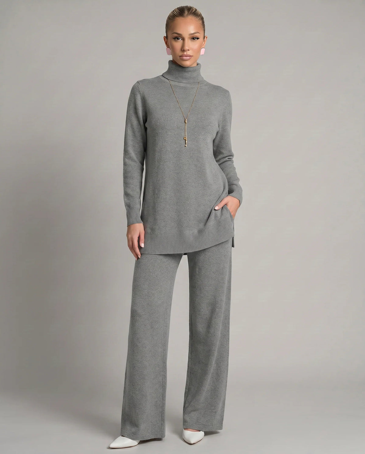Women's Two-Piece Knit Set – Relaxed Fit, Wide Leg
