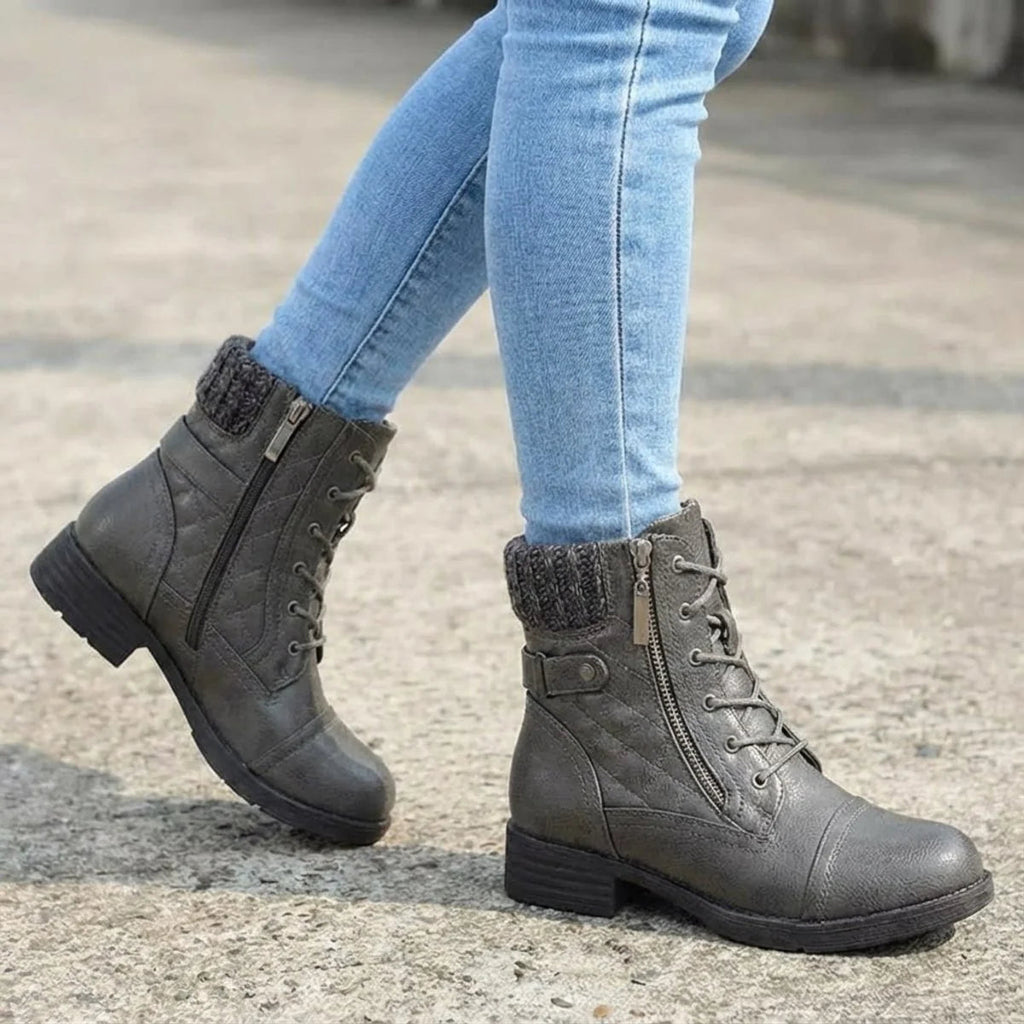 Women's Quilted Ankle Boots - Laces and practical side zip