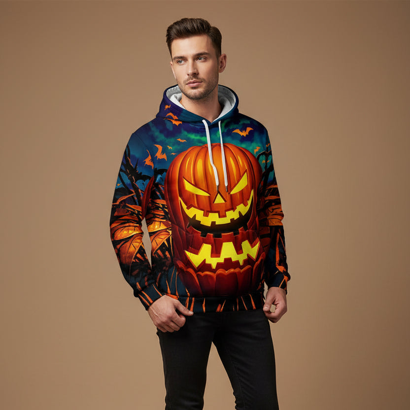 Men's 3D Halloween Hoodie – Loose-Fit Pumpkin Design