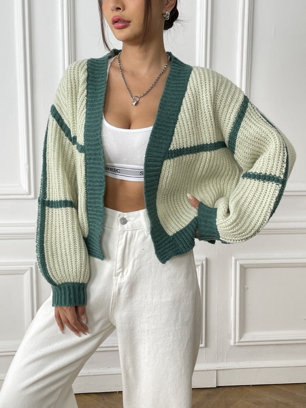 Women's Textured-Knit Cardigan – Casual Cropped Open Fit