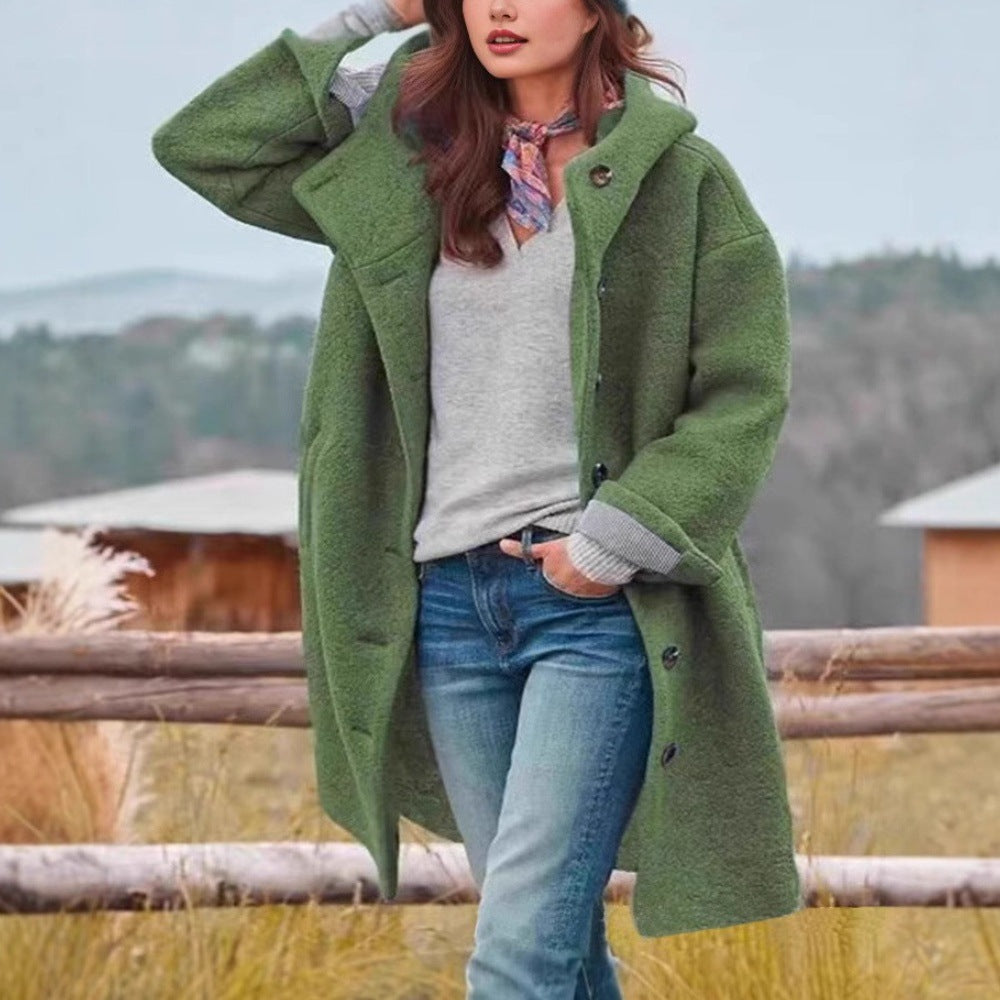 Women's Long Coat – Relaxed Fit, Notched Lapel