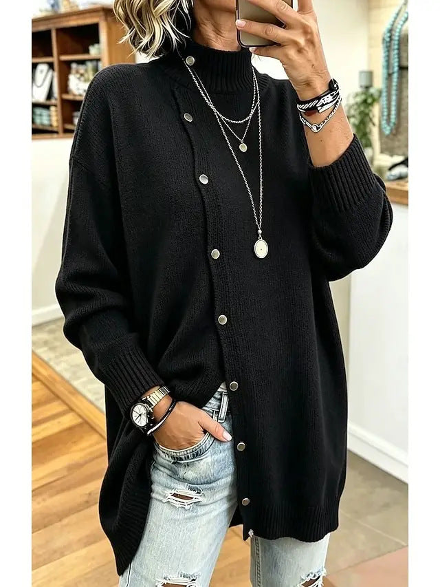 Women's Turtleneck Knitwear Cardigan – Long Buttoned Fit