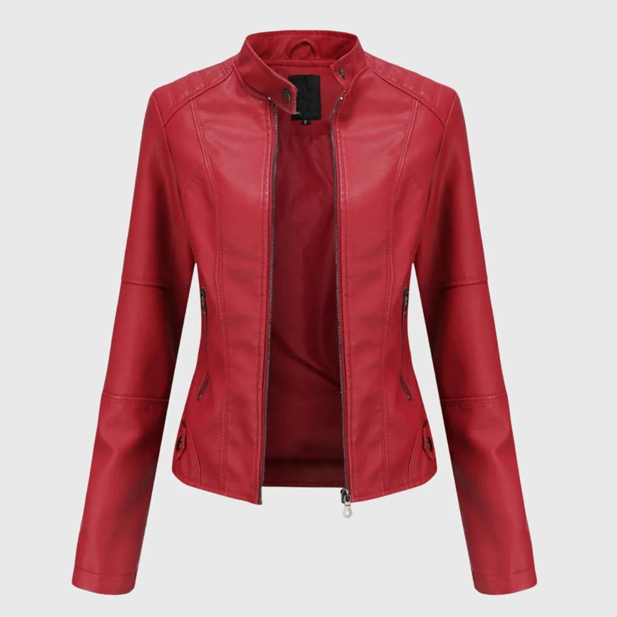 Women's Long Vegan Jacket – Slim Fit Modern Stand Collar