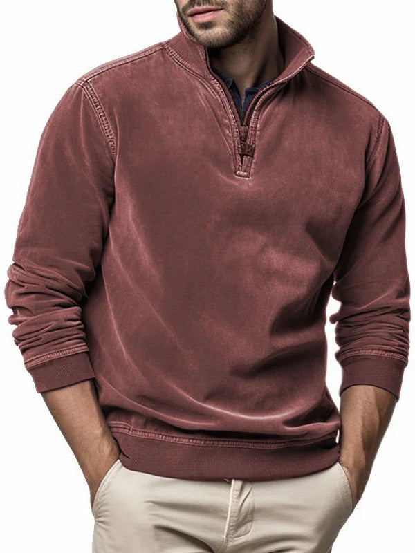 Men's High-Neck Half-Zip Sweatshirt – Subtle Patch Pocket