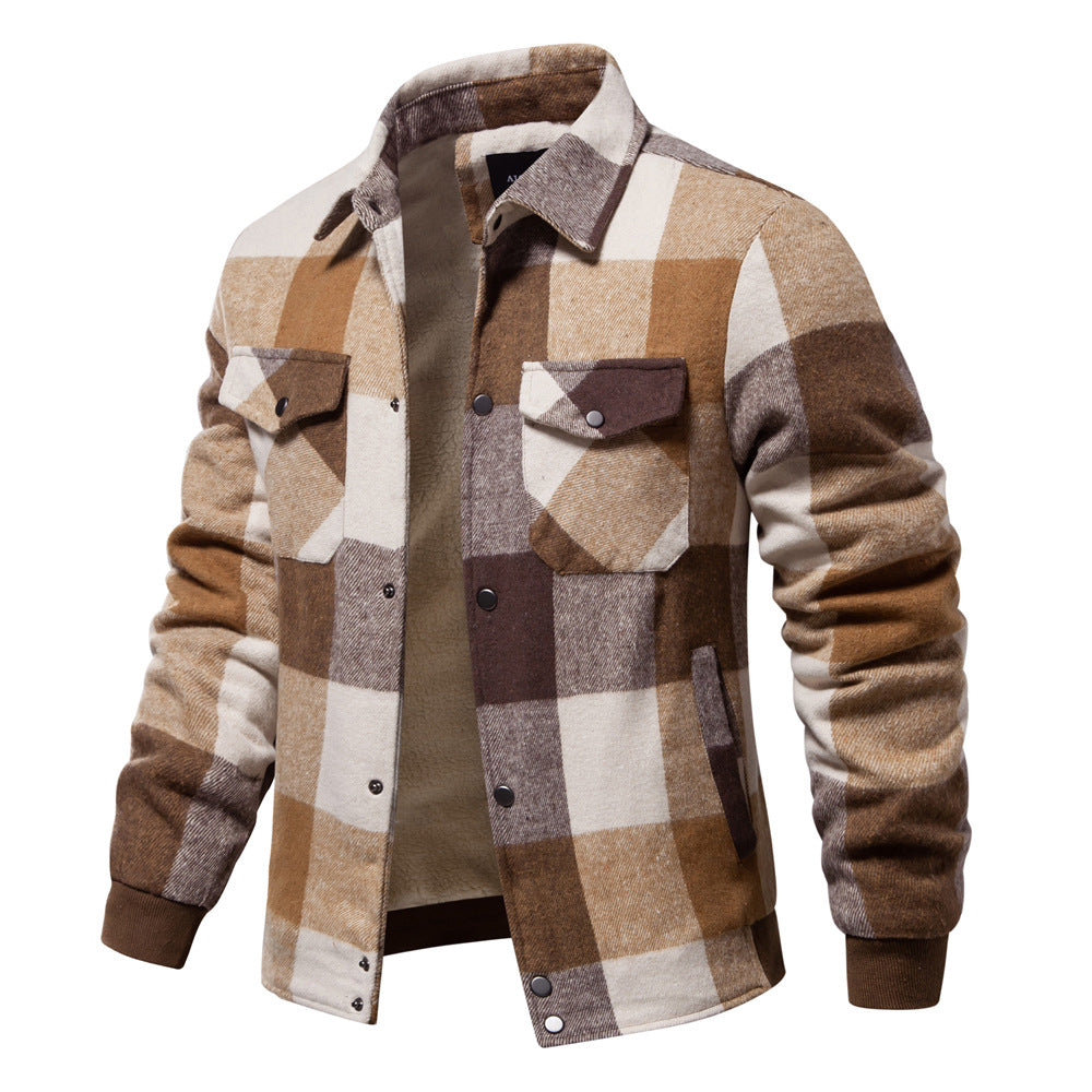 Men's Cotton Jacket – Plaid Pattern, Regular Fit
