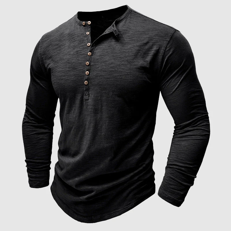 Long-Sleeve Cotton Men's Henley – Modern Relaxed Fit