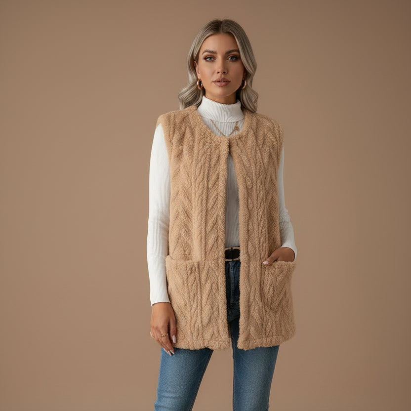Women's Soft Fleece Vest – Double-Sided Diamond Pattern