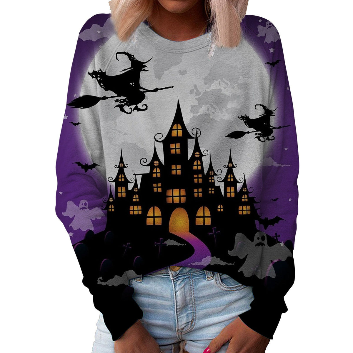 Women's Printed Top with Round Neck - Seasonal Pattern