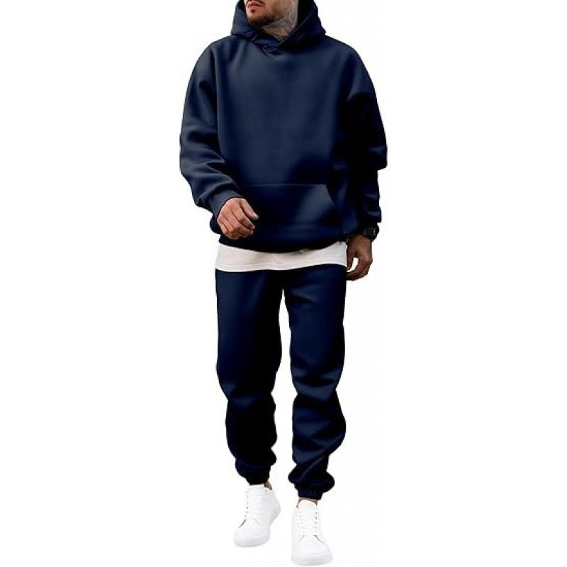 Men's Two-Piece Set with Oversized Hoodie and Joggers – Fleece-Lined