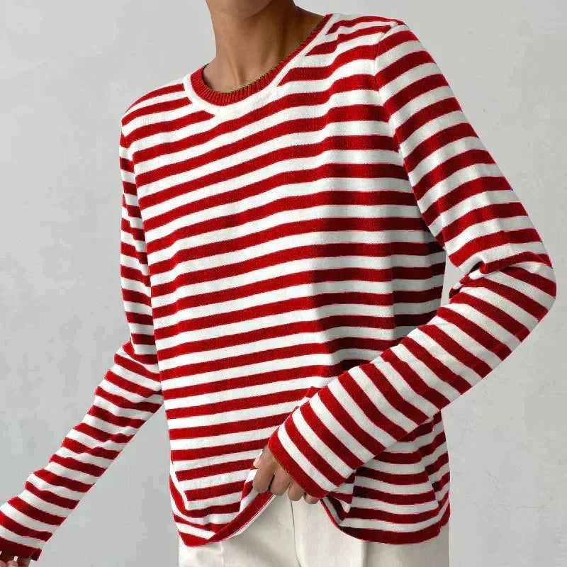Women's Striped Knit Sweater – Relaxed Fit, Long Sleeves