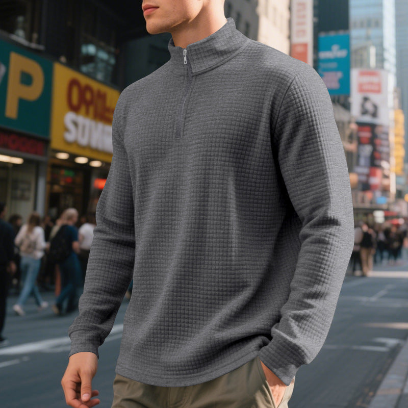 Men's Half-Zip High-Neck Sweatshirt – Jacquard Pattern