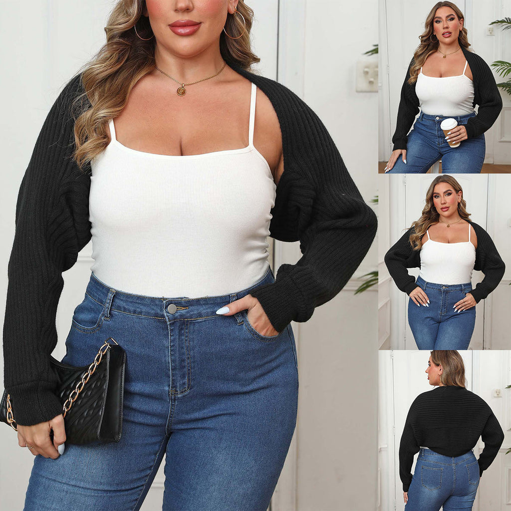 Women's Cropped Plush-Knit Cardigan – Buttonless Open Front