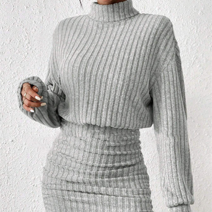 Women's Ribbed Knit Set – Long Sleeve, Mock Neck
