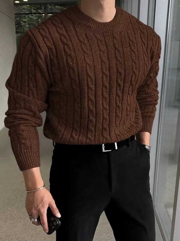 Men's Turtleneck Sweater – Thick Knit with Textured Pattern