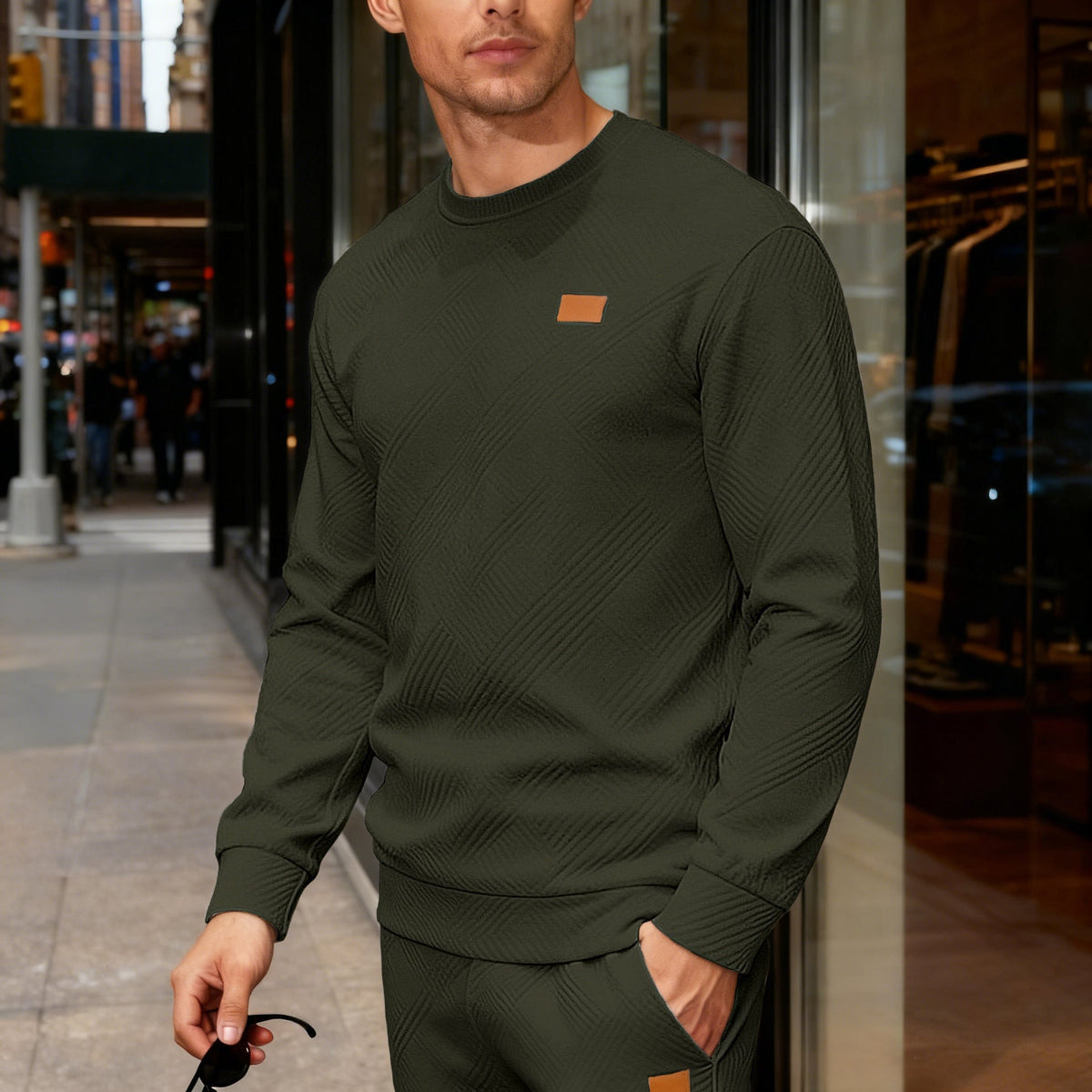 Men's Textured Crew-Neck Sweatshirt – Relaxed Fit