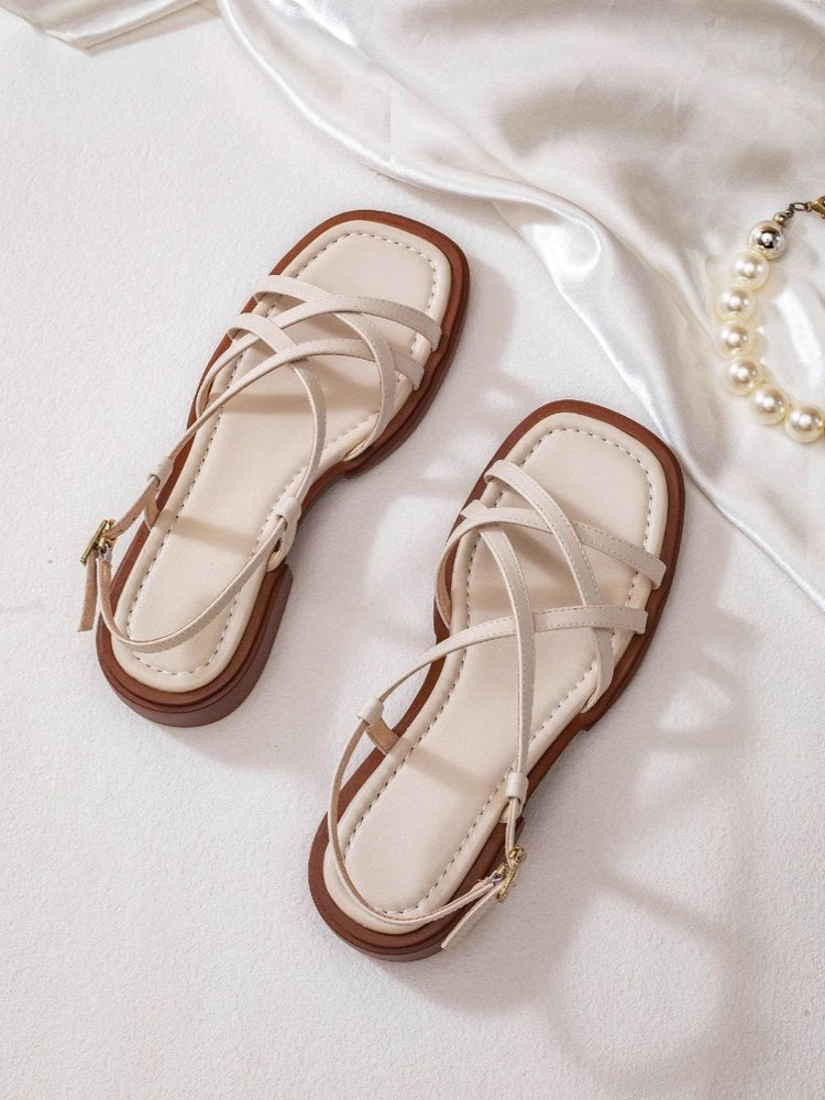 Retro Open-Toe Women's Sandals – Elegant Crossed Straps