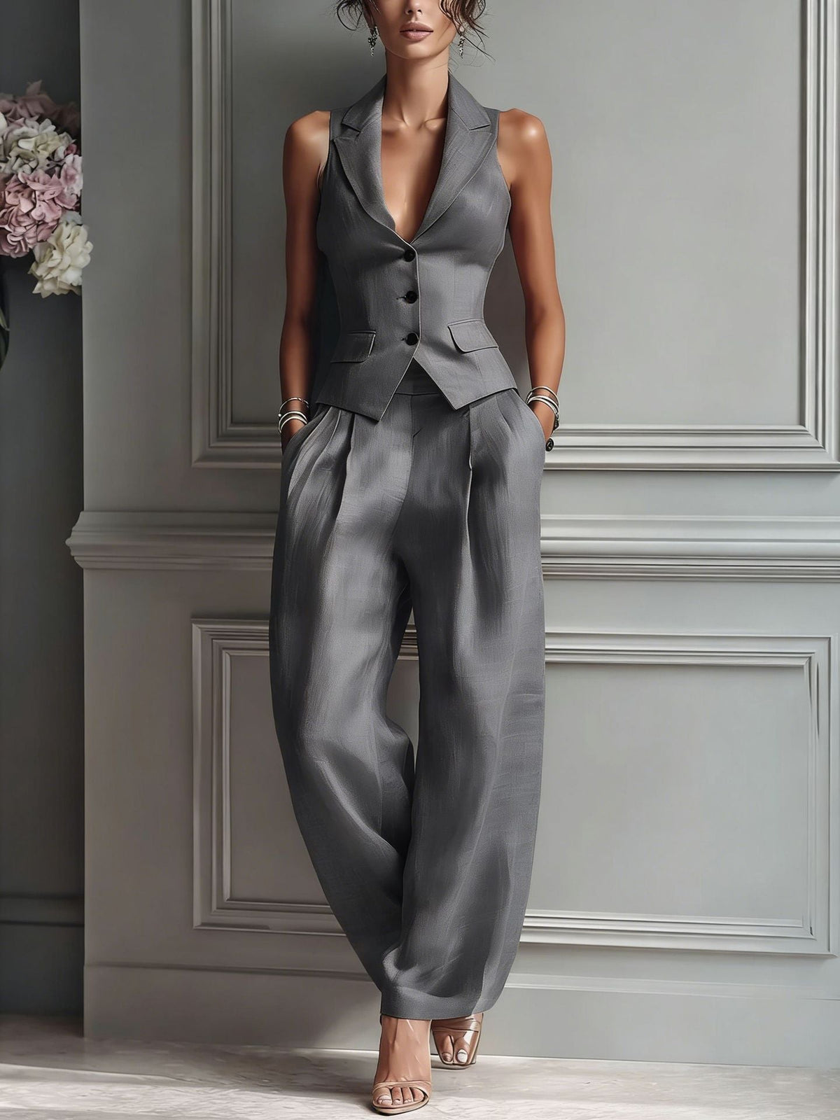 Women's Set Sleeveless Vest and Pants – Casual Suit
