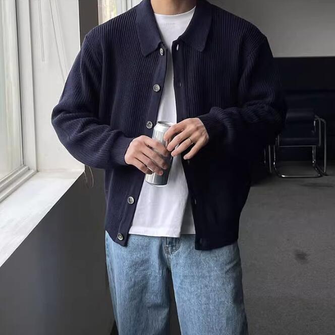Men's Ribbed Knit Cardigan - Buttoned Relaxed Fit