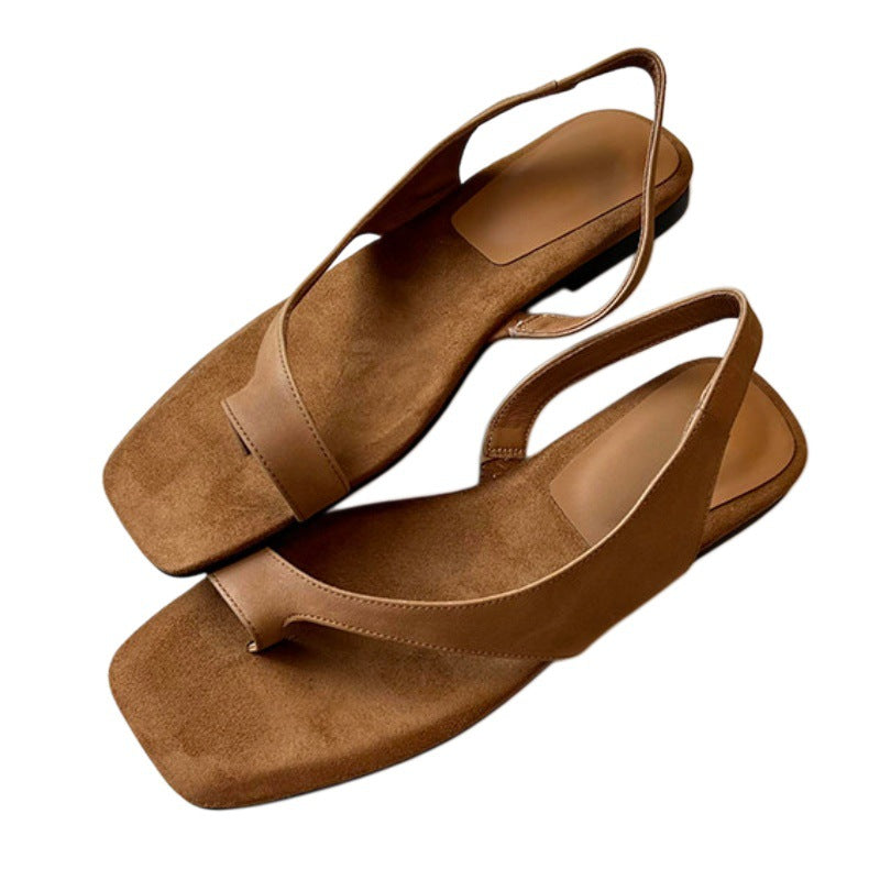 Women’s Flat Square-Toe Sandals – Minimalist Retro Silhouette