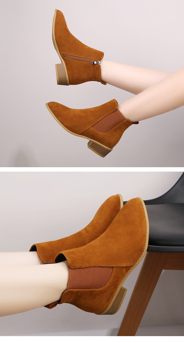Women's Suede Ankle Boots – Pointed Toe & Block Heel