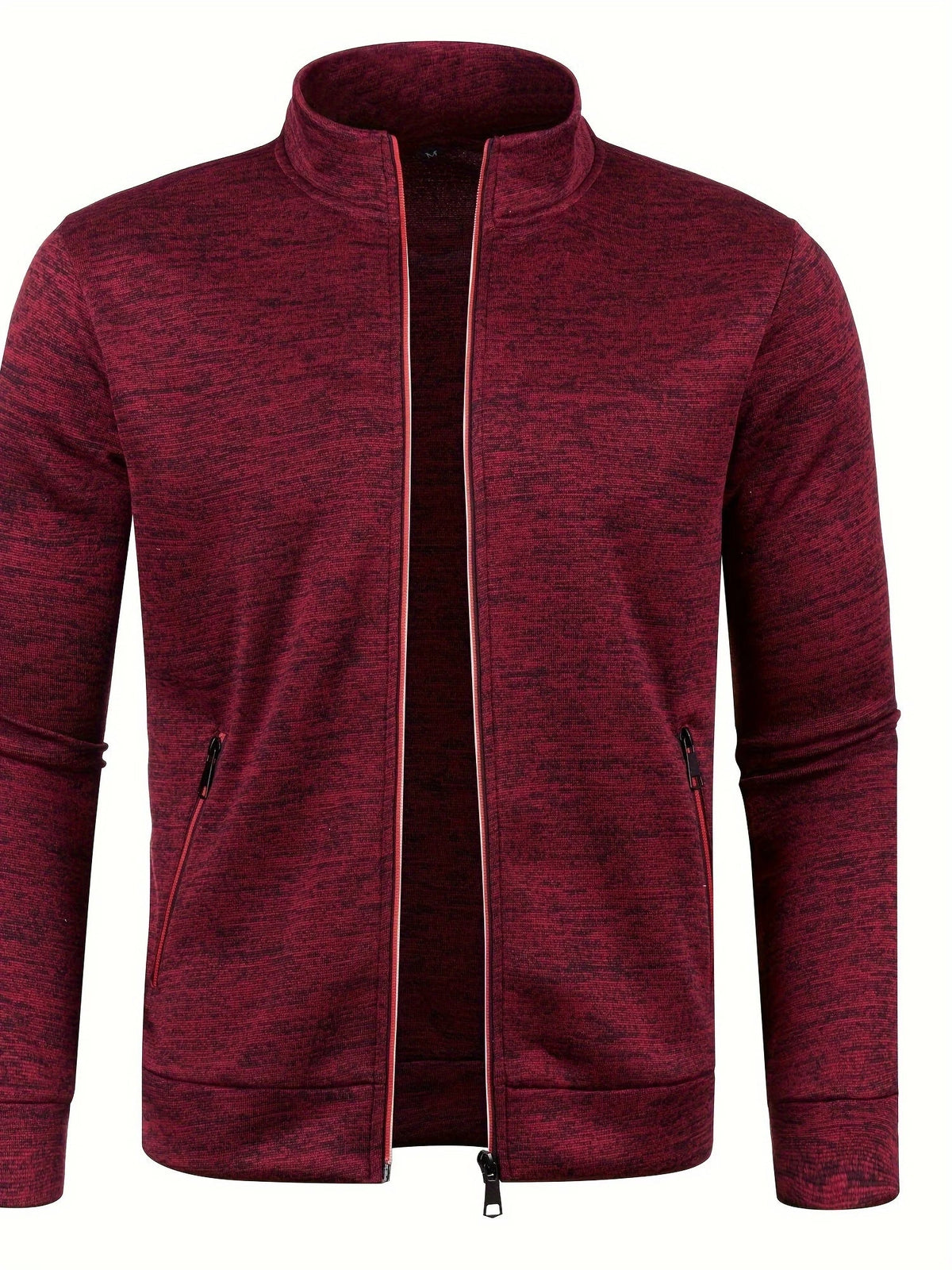 Men's Textured Knit Jacket – Stand Collar Full Zip