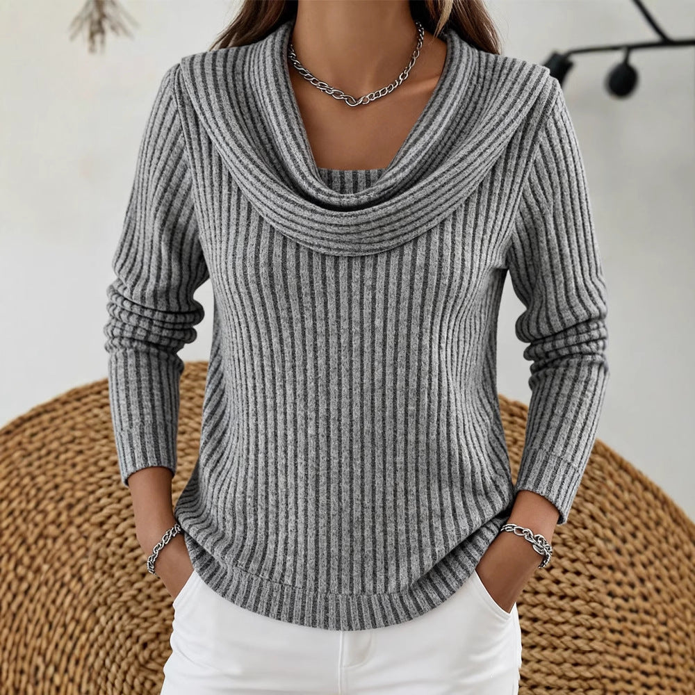 Women's Ribbed Knit Top – Relaxed-Fit Long Sleeves