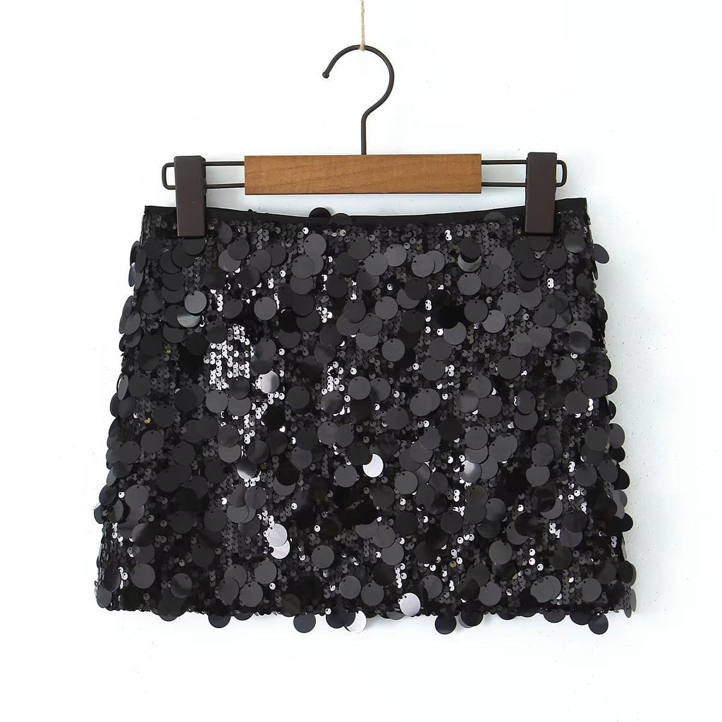 Women's Mini Sequin Skirt – Sheath Silhouette, Shiny Effect