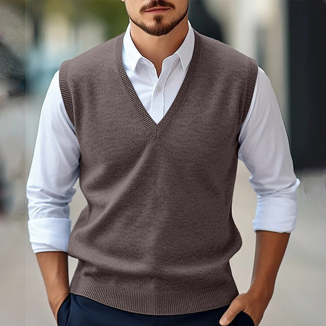 Men's Sleeveless Vest – Solid Knit V-Neck
