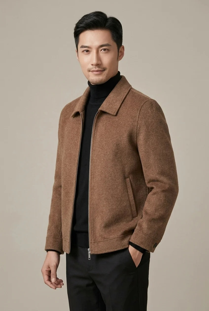 Men's Wool Jacket – Short Collar, Modern Business Style