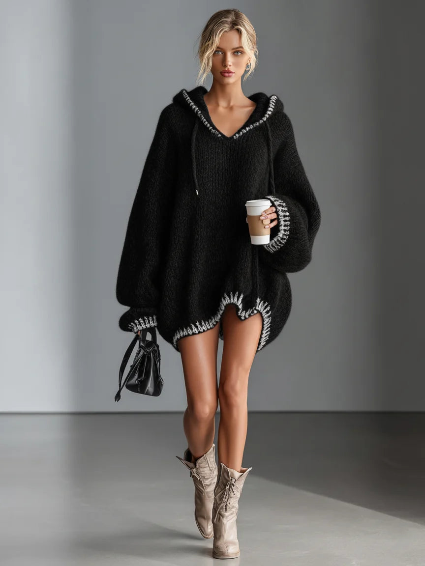 Women's Knit Hooded Sweater – Slim Fit with Contrast Finish
