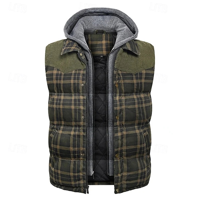 Men's Hooded Cotton Vest – Classic Tartan Pattern
