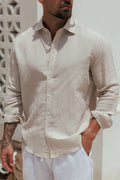 Men's Blended Linen Shirt – Casual Long Sleeves