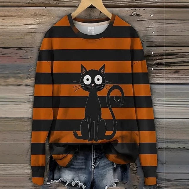 Women's Round-Neck Hoodie – Artistic Halloween Print