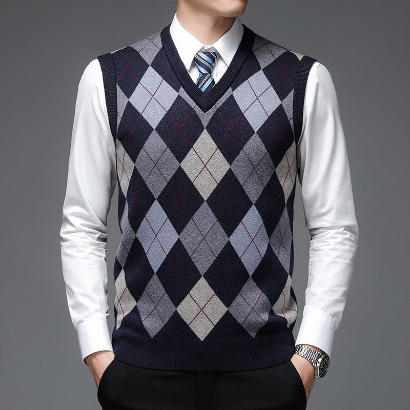 Men's Wool Sweater Vest – Classic Soft Sleeveless V-Neck