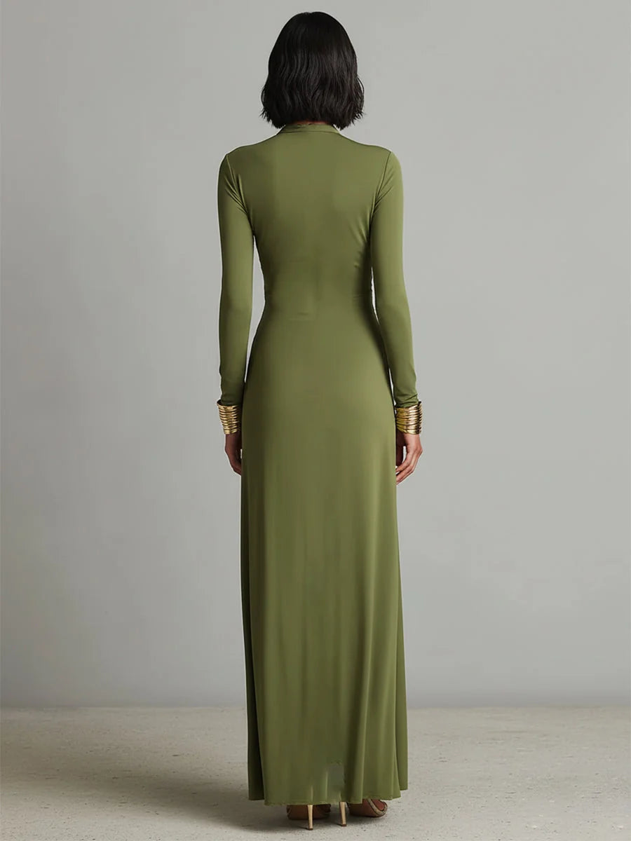 Women's Maxi Textured Dress – Elegant Silhouette, French Style