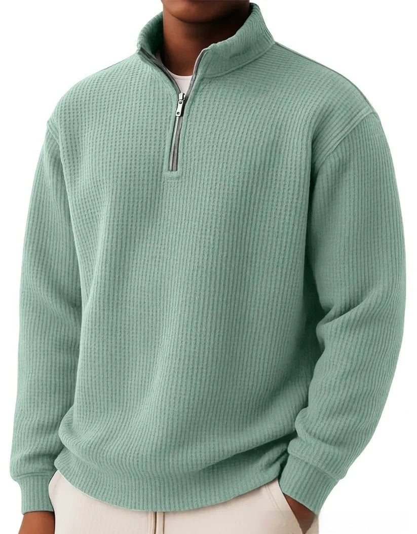 Men's Waffle Knitwear Sweatshirt – Relaxed-Fit Half-Zip