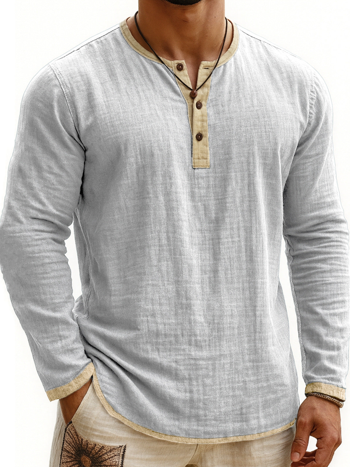 Long-Sleeve Men's Henley – Slim Fit Buttoned Collar