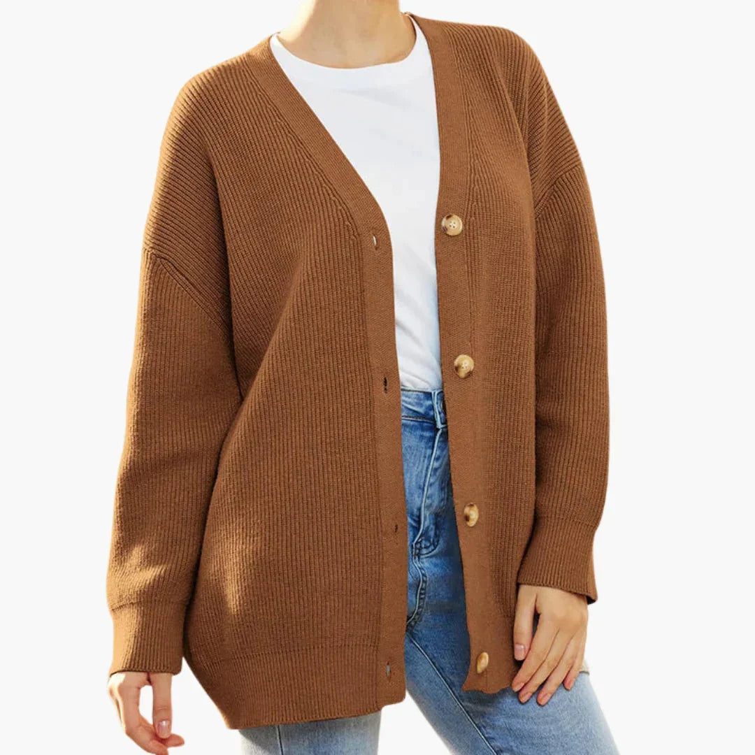 Women’s Ribbed Cardigan – Relaxed Fit, Easy Opening