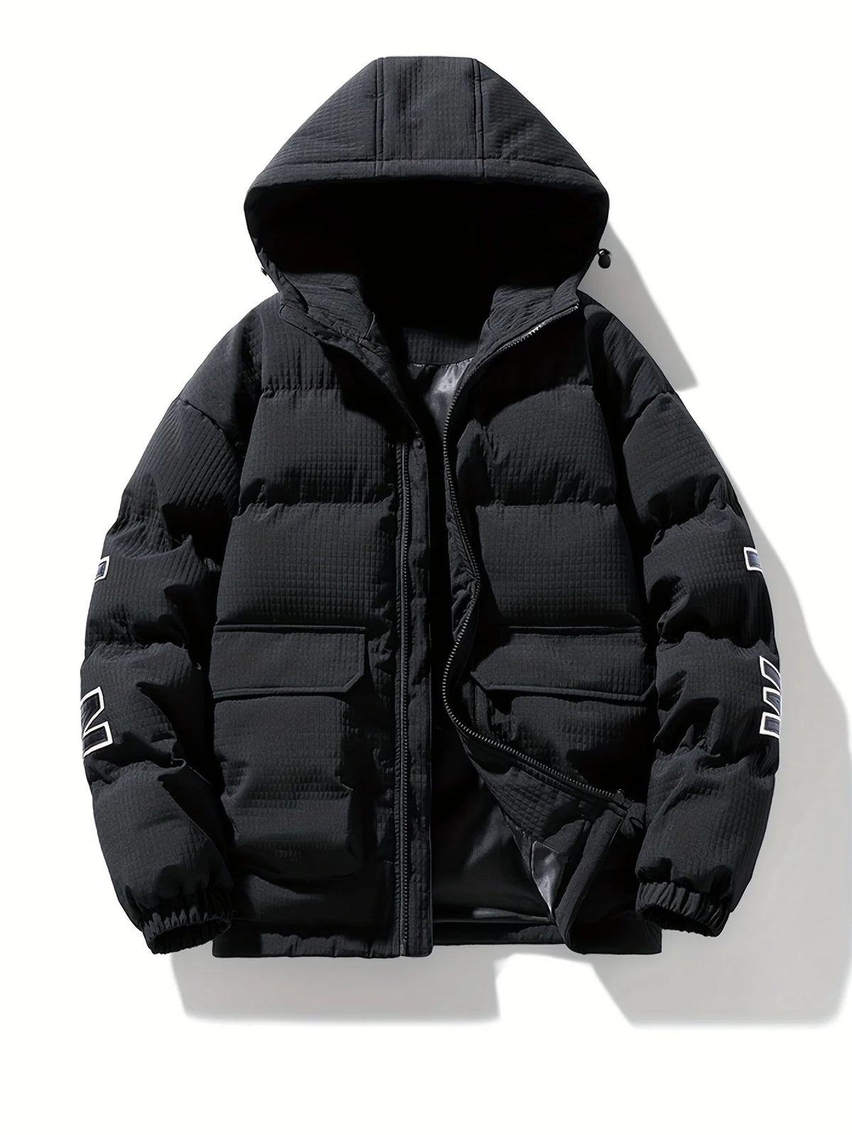 Men's quilted Coat with Hood – Modern Solid-Color Design