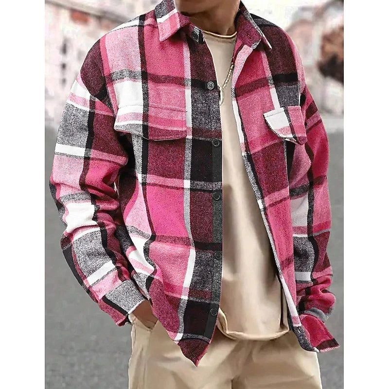 Men's Slim Brushed Checked Shirt – Elegant Long Sleeve