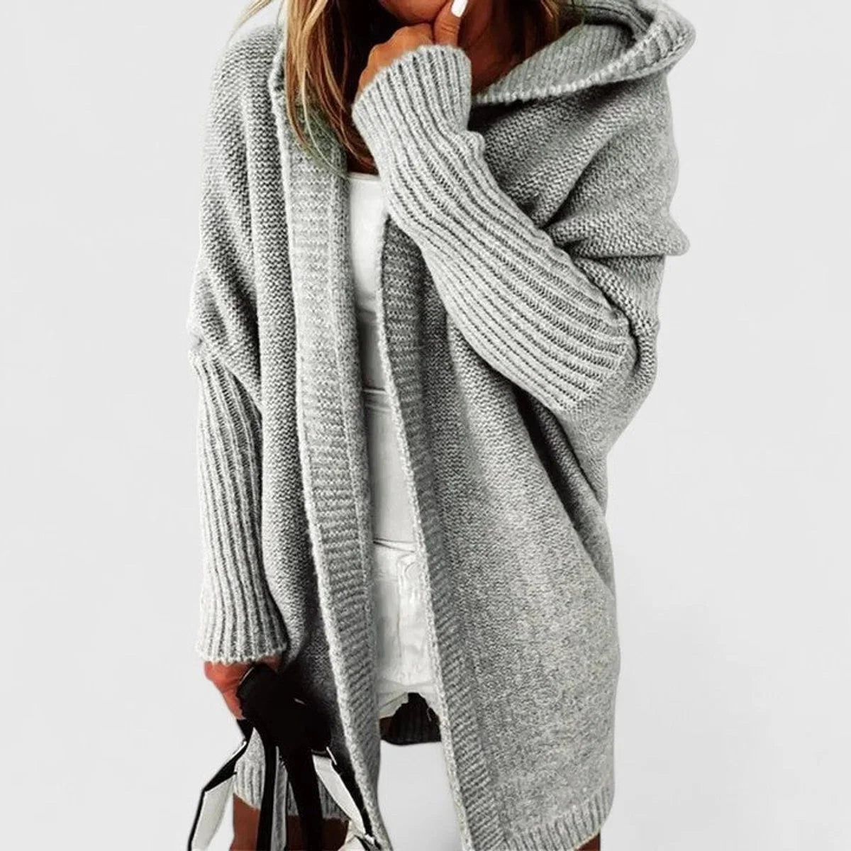 Women's Wool Cardigan – Oversized Batwing Hooded Fit