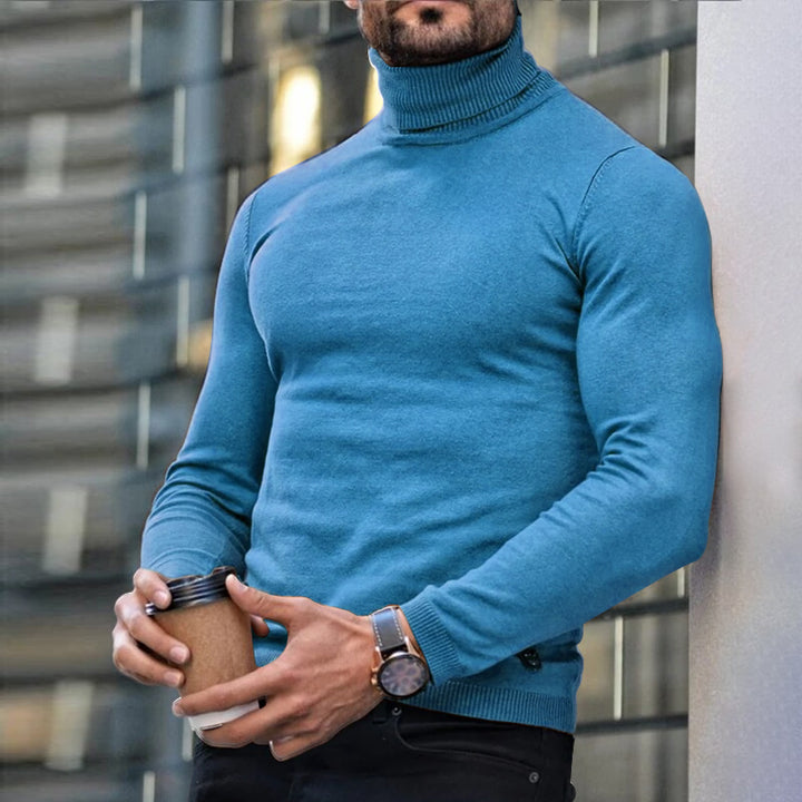 Men's Fine-Knit Turtleneck Sweater - Minimalist Straight Fit
