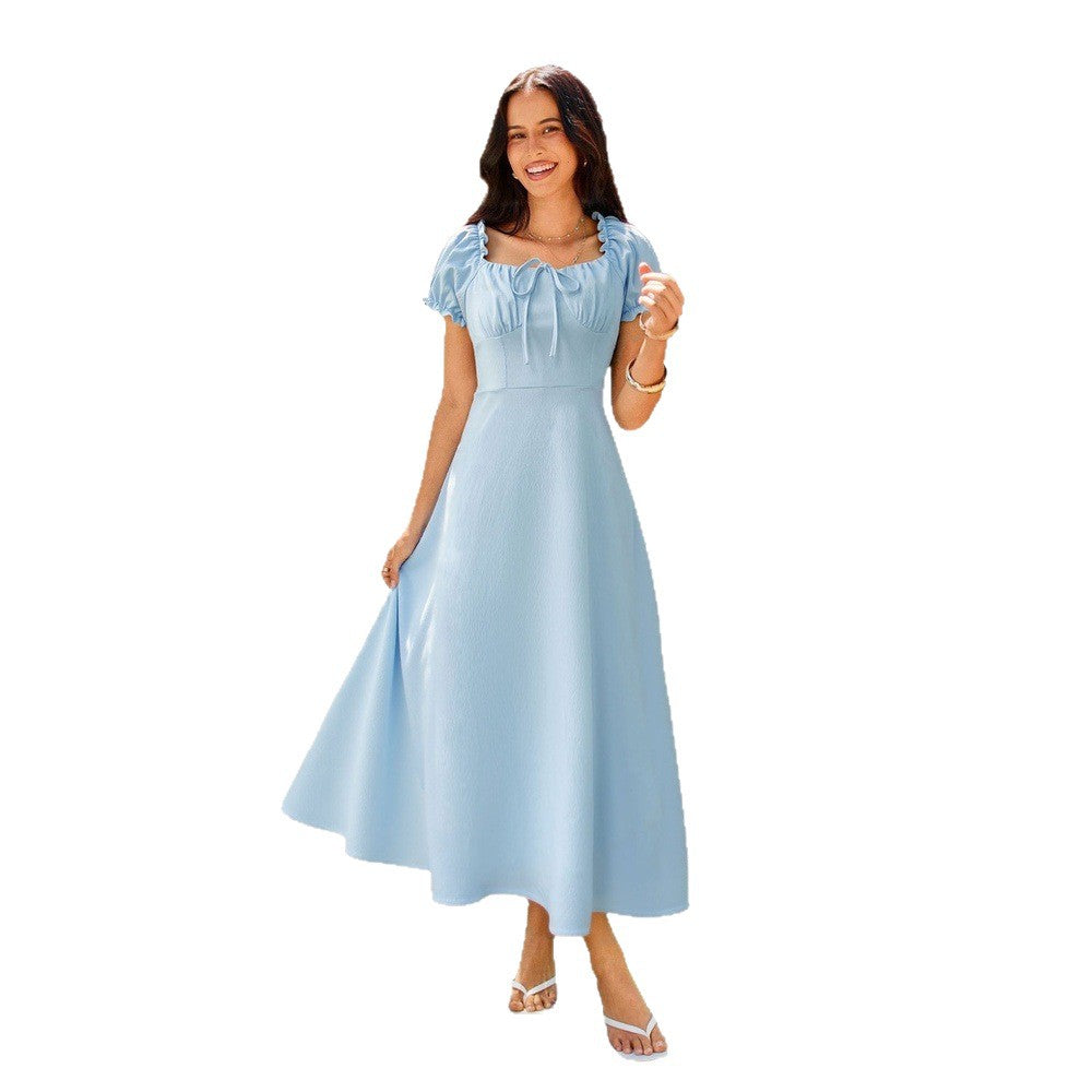Women's Midi Dress – Square Neckline & Tie Waist