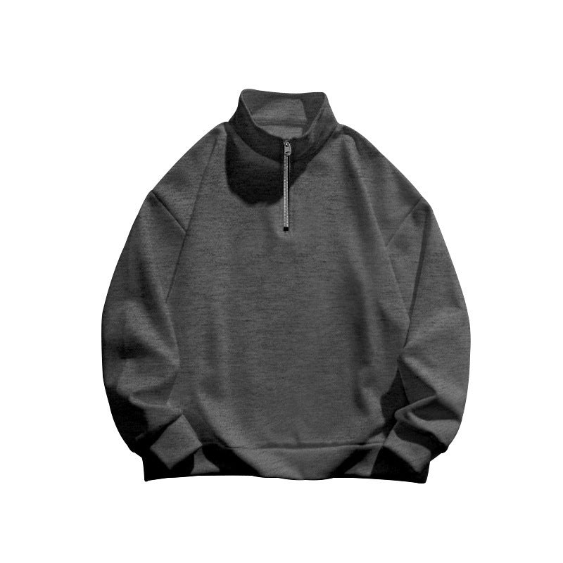 Men's Straight-Neck Half-Zip Sweater – Brushed Wool-Effect Lining