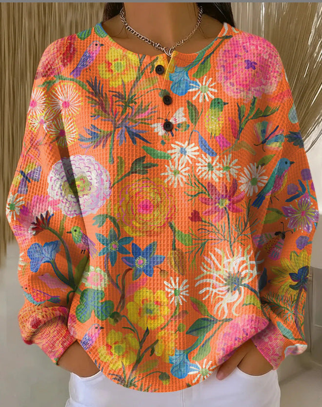 Women's Printed Buttoned Hoodie – Artistic Relaxed Fit