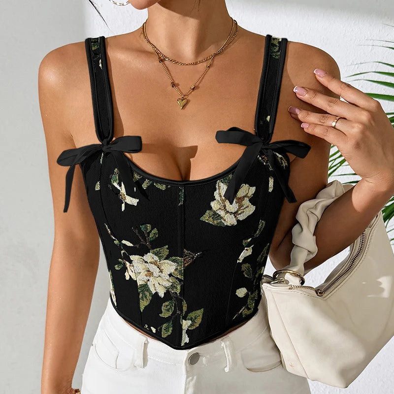 Women's Floral Jacquard Vest – Fitted Cut, Tie Fastenings