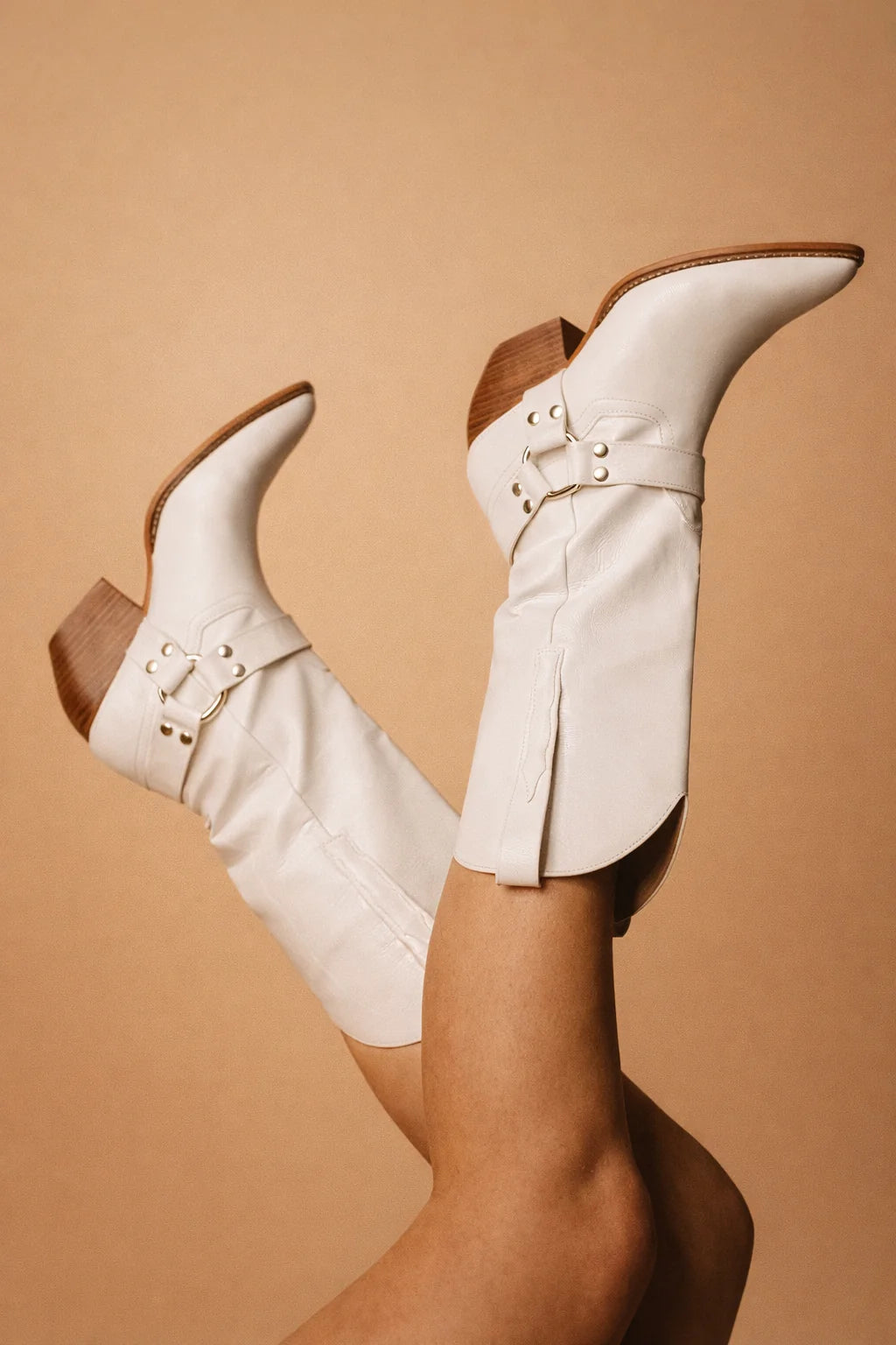 Women's Western Boots – Textured Leather-Look Shaft, Decorative Strap