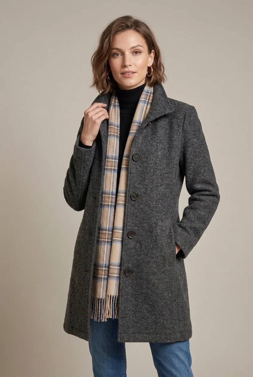 Women's Mid-Length Stand-Collar Coat – Slim Fit with Pockets
